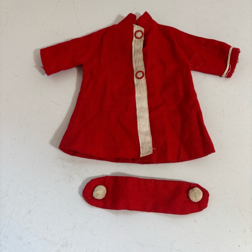 💥5/$25 vintage handmade red and white trimmed Barbie doll‎ coat